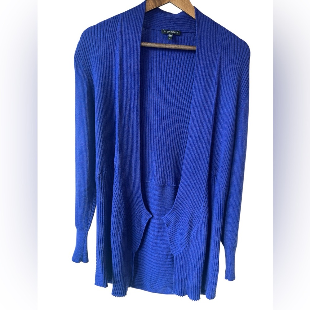 Eileen Fisher Open Front Merino Wool Ribbed Cardigan Women’s Size Large